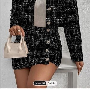 SHEIN Black and White Plaid Mini Skirt